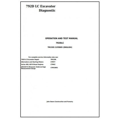 John Deere 792D LC Excavator Pdf Diagnostic, Operation and Tests Service Manual TM1595