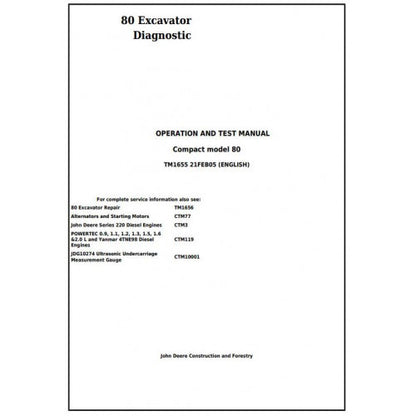 John Deere 80 Midi Excavator Pdf Diagnostic, Operation and Tests Service Manual TM1655
