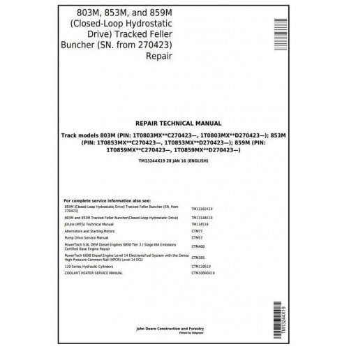 John Deere 803M 853M 859M Feller Buncher Pdf Technical Repair Service Manual TM13244X19