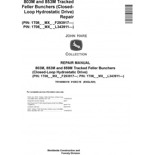 John Deere 803M, 853M, 859M Feller Buncher Pdf Technical Repair Service Manual TM14086X19