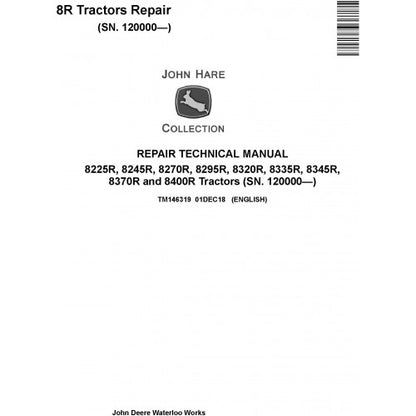 John Deere 8225R 8245R 8270R 8295R 8320R 8335R 8345R 8370R 8400R Tractor Pdf Technical Repair Manual TM146319