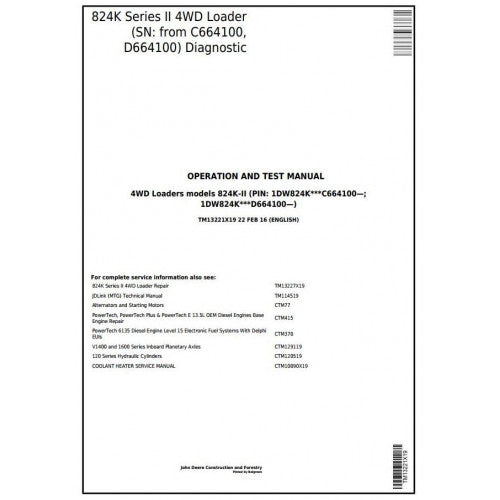 John Deere 824K Series II 4WD Loader Pdf Diagnostic, Operation and Tests Service Manual TM13221X19