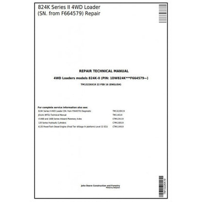 John Deere 824K Series II 4WD Loader Pdf Technical Repair Service Manual TM13226X19