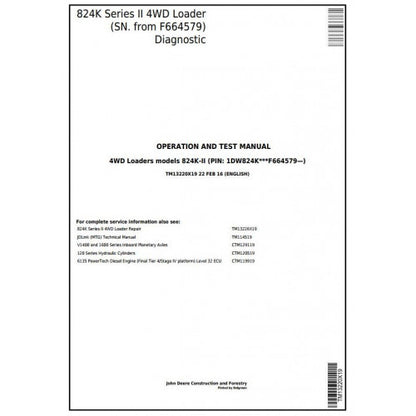 John Deere 824K Series II Loader Pdf Diagnostic, Operation and Tests Service Manual TM13220X19