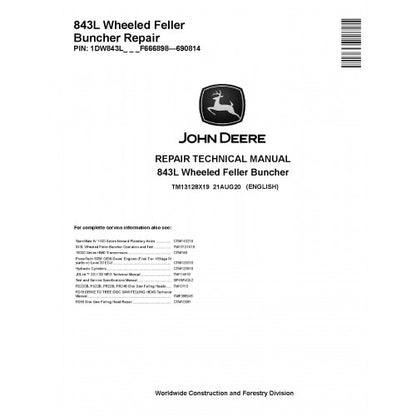 John Deere 843L Wheeled Feller Buncher Pdf Technical Repair Service Manual (TM13128X19)