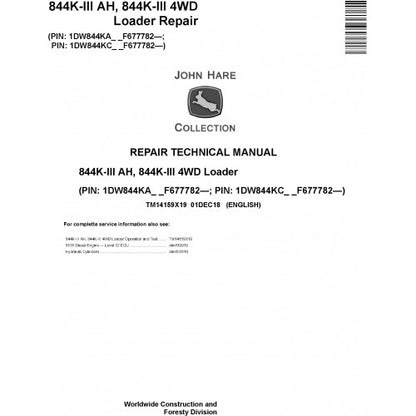 John Deere 844K-III (AH) 4WD Loader Pdf Technical Repair Service Manual TM14159X19