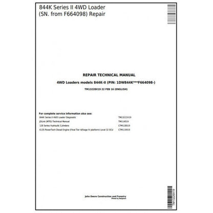 John Deere 844K Series II 4WD Loader Pdf Technical Repair Service Manual TM13228X19