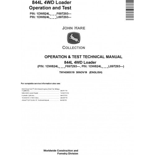 John Deere 844L 4WD Loader Pdf Diagnostic, Operation and Tests Service Manual TM14365X19