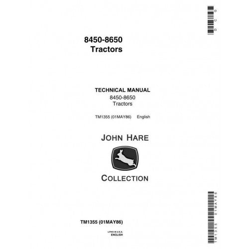 John Deere 8450, 8650 4WD Articulated Tractor Pdf Technical Repair Manual TM1355