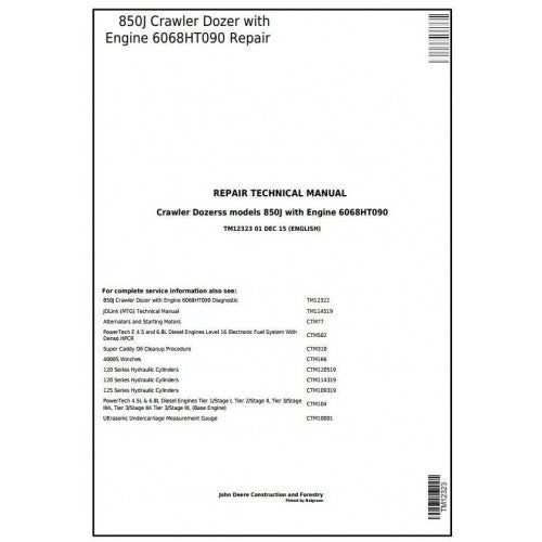 John Deere 850J Crawler Dozer Pdf Technical Repair Service Manual TM12323