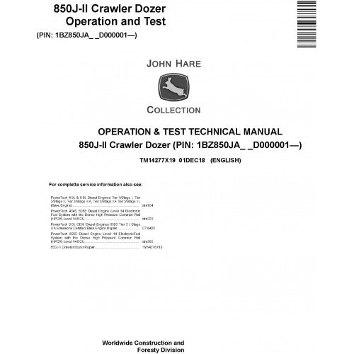 John Deere 850J-II Crawler Dozer Pdf Diagnostic, Operation and Tests Service Manual TM14277X19