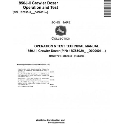 John Deere 850J-II Crawler Dozer Pdf Diagnostic, Operation and Tests Service Manual TM14277X19