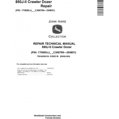 John Deere 850J-II Crawler Dozer Pdf Technical Repair Service Manual TM14229X19
