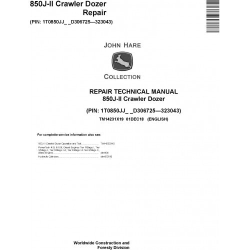 John Deere 850J-II Crawler Dozer Pdf Technical Repair Service Manual TM14231X19