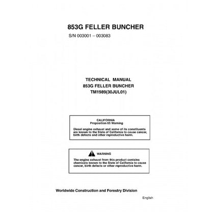 John Deere 853G Feller Buncher Pdf Technical Repair Service Manual (TM1989)