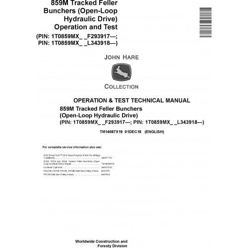 John Deere 859M Feller Buncher Pdf Diagnostic, Operation and Tests Service Manual TM14087X19