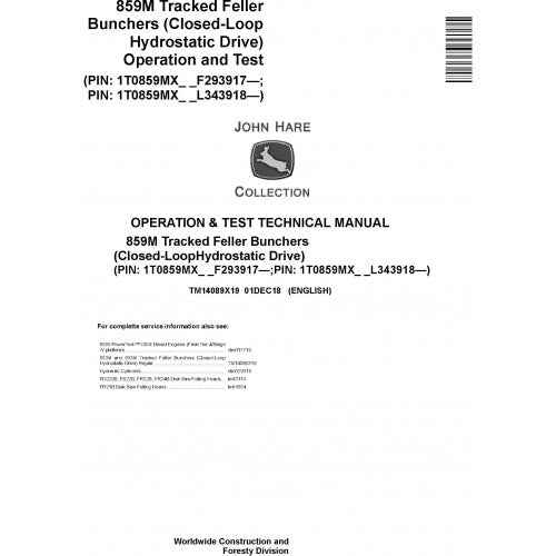 John Deere 859M Feller Buncher Pdf Diagnostic, Operation and Tests Service Manual TM14089X19