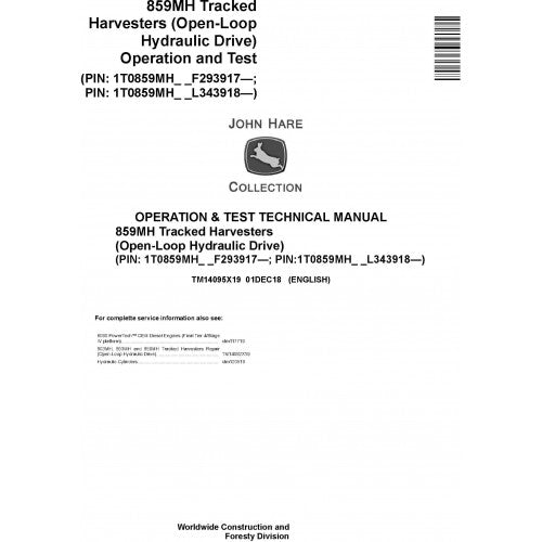 John Deere 859MH Harvester Pdf Diagnostic, Operation and Tests Service Manual TM14095X19