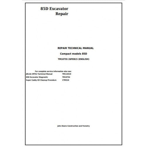 John Deere 85D Excavator Pdf Technical Repair Service Manual TM10755
