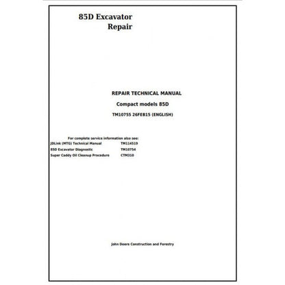 John Deere 85D Excavator Pdf Technical Repair Service Manual TM10755