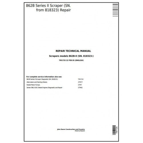 John Deere 862B Series II Scraper Pdf Technical Repair Service Manual TM1725