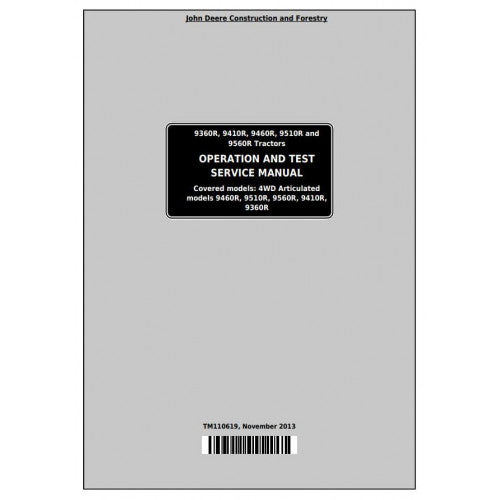 John Deere 9360R, 9410R, 9460R, 9510R, 9560R Tractor Pdf Diagnostic and Test Service Manual TM110619