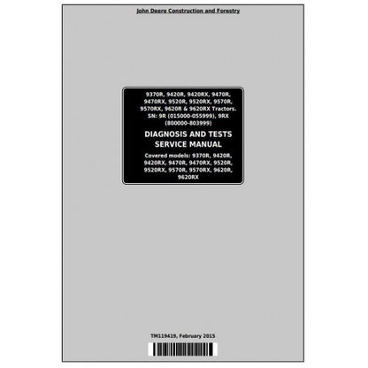 John Deere 9370R, 9420R, 9470R, 9520R, 9570R, 9620R Tractor Pdf Diagnostic and Test Service Manual TM119419
