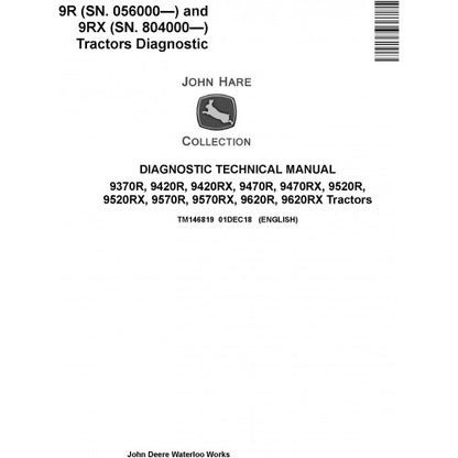 John Deere 9370R 9420R/RX 9470R/RX 9520R/RX 9570R/RX 9620R/RX Tractor Pdf Diagnostic and Test Service Manual TM146819