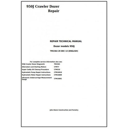John Deere 950J Crawler Dozer Pdf Technical Repair Service Manual TM2364