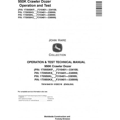 John Deere 950K Crawler Dozer Pdf Diagnostic, Operation and Tests Service Manual TM14164X19