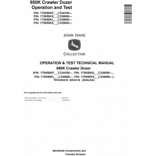 John Deere 950K Crawler Dozer Pdf Diagnostic, Operation and Tests Service Manual TM14359X19