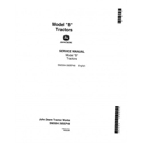 John Deere B, BN, BNH, BW and BWH Tractor Pdf Technical Repair Manual SM2004