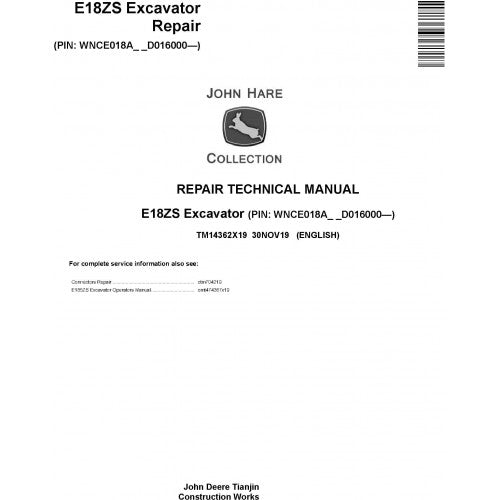John Deere E18ZS Excavator Pdf Technical Repair Service Manual TM14362X19