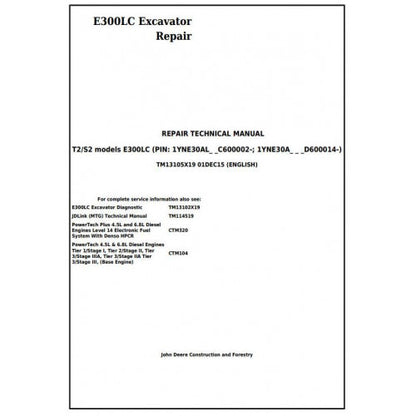 John Deere E300LC Excavator Pdf Technical Repair Service Manual TM13105X19