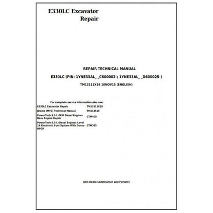 John Deere E330LC Excavator Pdf Technical Repair Service Manual TM13111X19