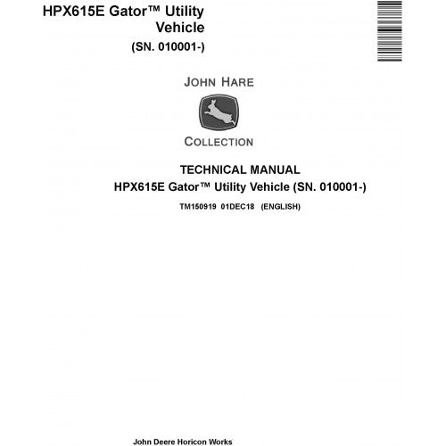 John Deere HPX615E Gator Utility Vehicle Pdf Technical Repair Manual TM150919