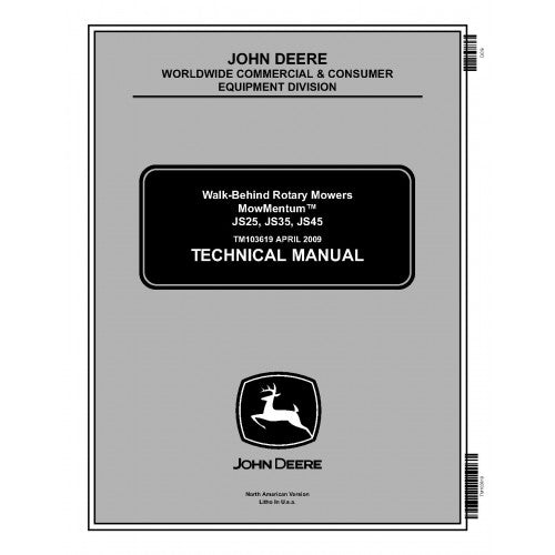 John Deere JS25, JS35 and JS45 Walk-Behind Rotary Mower Pdf Technical