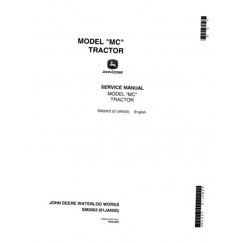 John Deere MC Tractor Pdf Technical Repair Manual SM2003