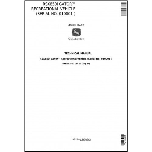 John Deere RSX850i Gator Recreational Vehicle Pdf Technical Repair Service Manual TM109919