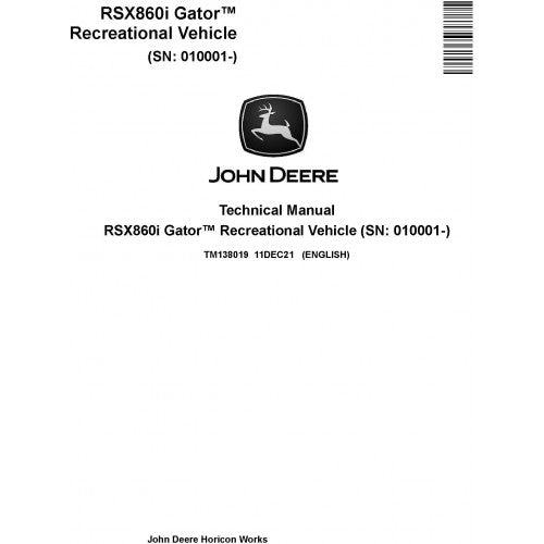John Deere RSX860i Gator™ Recreational Vehicle Pdf Technical Repair Service Manual TM138019