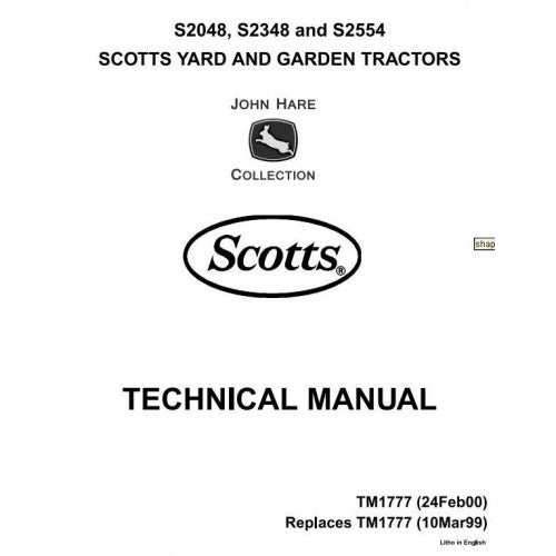 John Deere Scotts S2048H, S2348H, S2554H Garden Tractor Pdf Technical Repair Service Manual TM1777