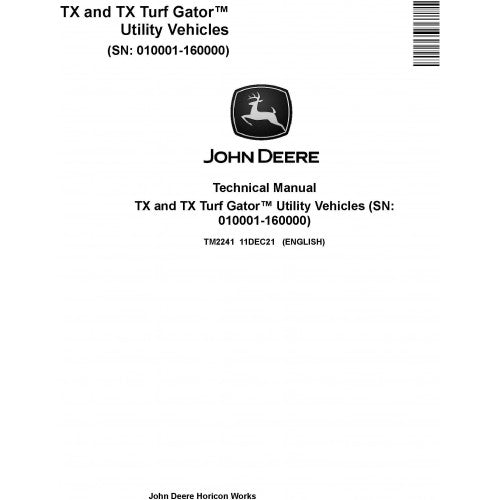 John Deere TX and TX Turf Gator™ Utility Vehicle Pdf Technical Repair Service Manual TM2241