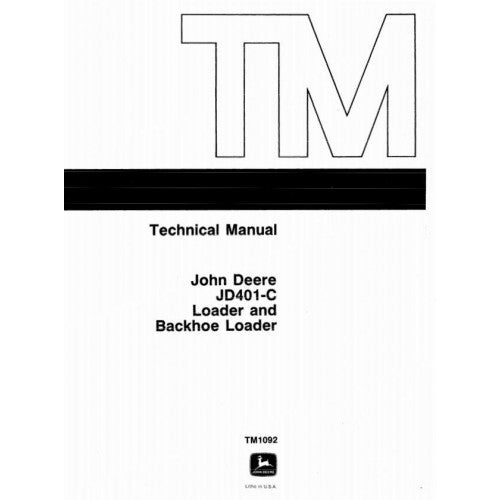 John Deere Utility Construction Tractor, Backhoe Loader Pdf Technical Repair Service Manual TM1092