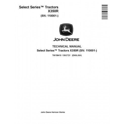 John Deere X350R Select Series Tractor Pdf Technical Repair Service Manual TM158419