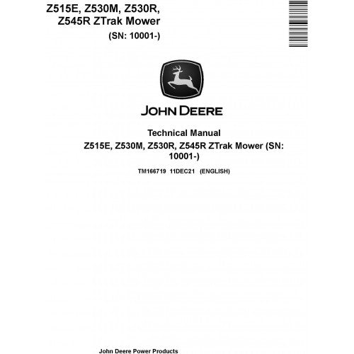 John Deere Z515E, Z530M, Z530R, Z545R ZTrak Mower Pdf Technical Repair Service Manual TM166719