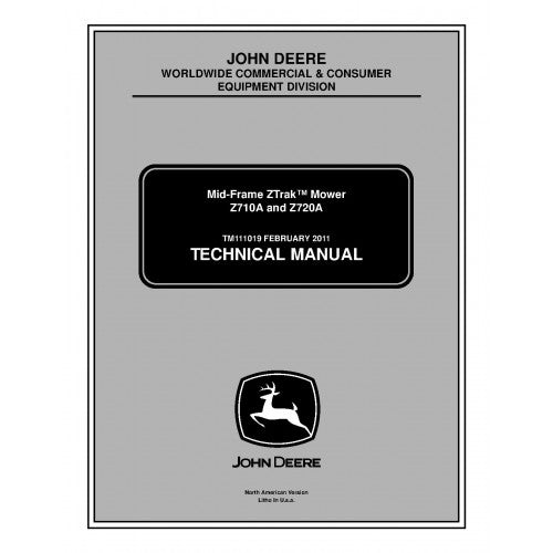 John Deere Z710A and Z720A ZTrak Zero-Turn Mower Pdf Technical Repair Service Manual TM111019