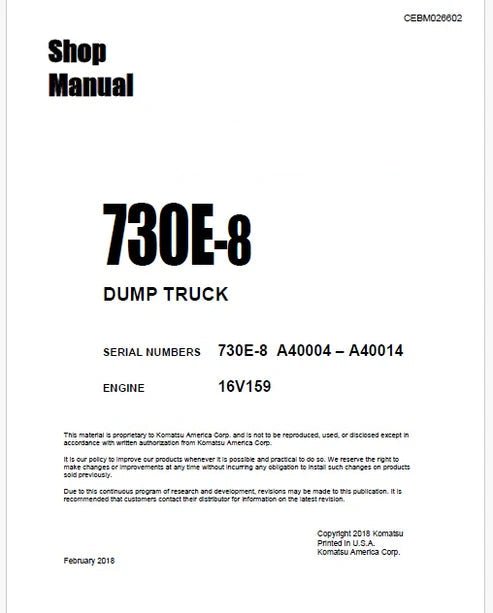 Komatsu 730E-8 Dump Truck Pdf Repair and Service Manual A40004 – A40014