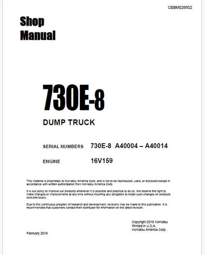Komatsu 730E-8 Dump Truck Pdf Repair and Service Manual A40004 – A40014
