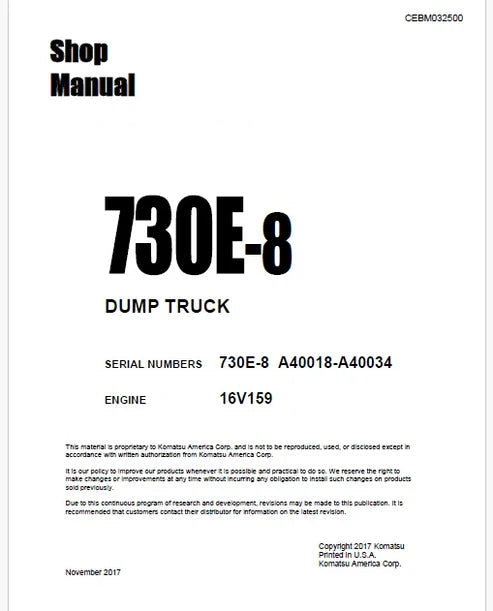 Komatsu 730E-8 Dump Truck Pdf Repair and Service Manual A40018-A40034
