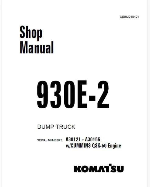 Komatsu 930E-2 Dump Truck Pdf Repair and Service Manual Sn A30121 - A30155